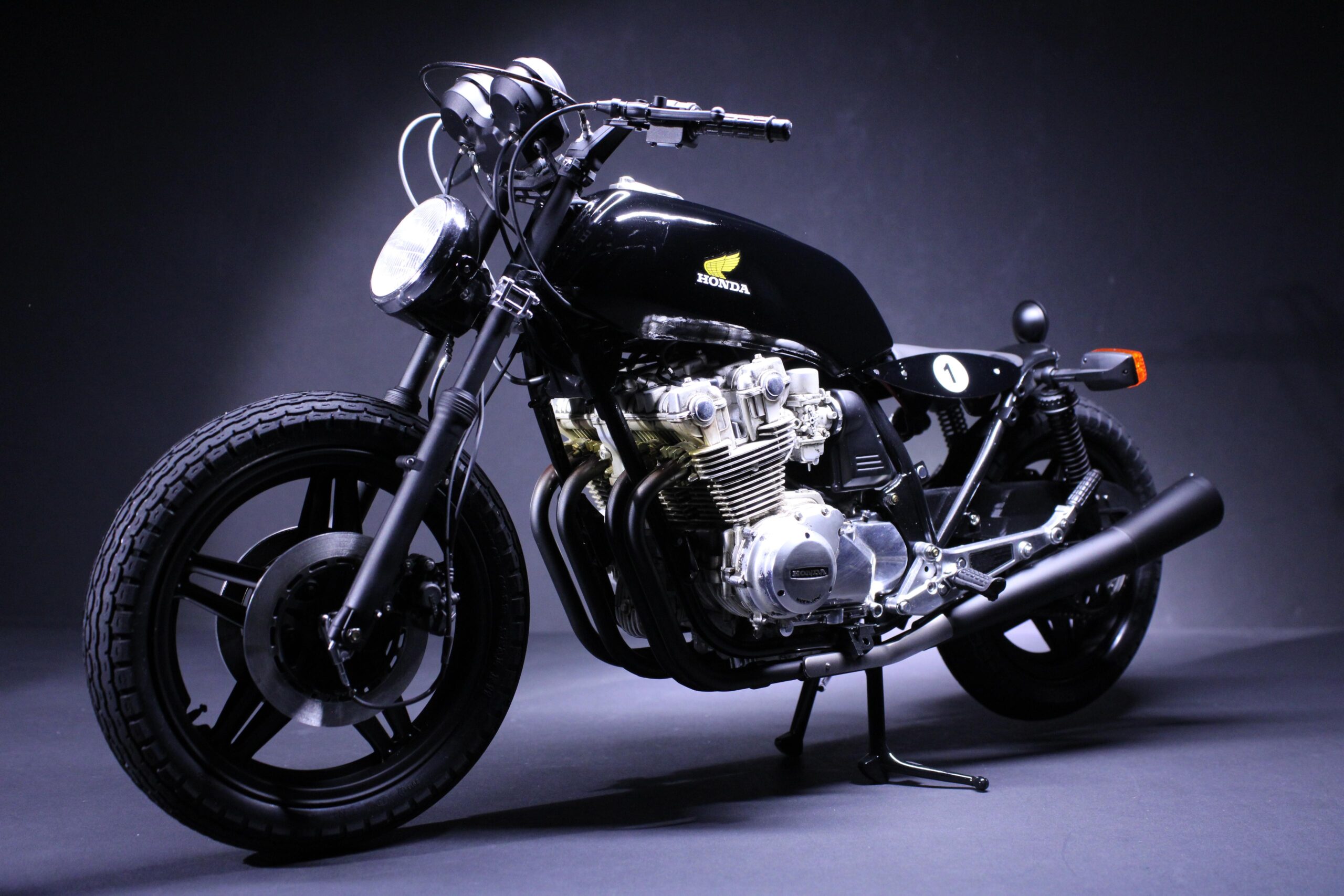 Honda CB 750 custom the black shadow front wheel angle view